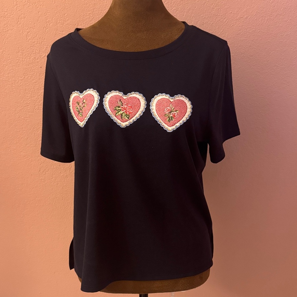 Navy Heart Embroidered Women's Tee